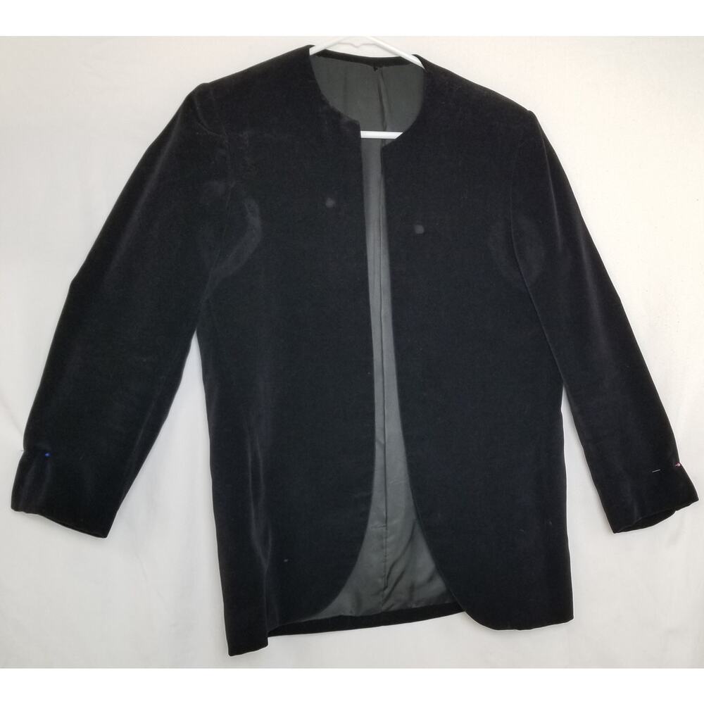 VTG-Unbranded Womens Black Velvet Open Front Blazer Jacket Size See Measurements